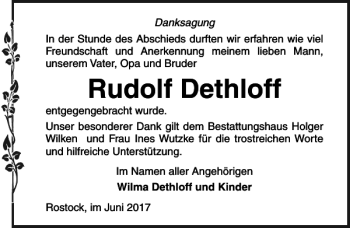 Traueranzeige von Rudolf Dethloff von Ostsee-Zeitung