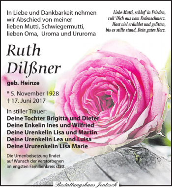 Traueranzeige von Ruth Dilßner von Leipziger Volkszeitung