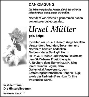 Traueranzeige von Ursel Müller von Leipziger Volkszeitung