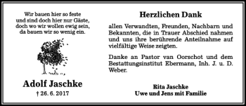 Traueranzeige von Adolf Jaschke von Peiner Allgemeine Zeitung