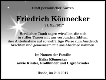 Traueranzeige von Friedrich Könnecker von Peiner Allgemeine Zeitung