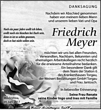 Traueranzeige von Friedrich Meyer von Torgauer Zeitung