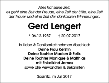 Traueranzeige von Gerd Lengert von Ostsee-Zeitung