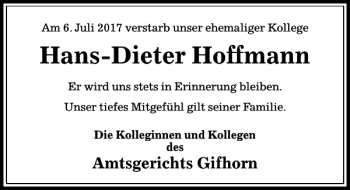Traueranzeige von Hans-Dieter Hoffmann von Aller Zeitung / Wolfsburger Allgemeine