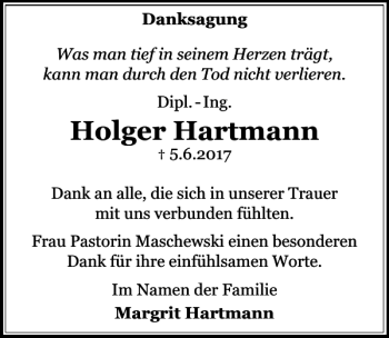 Traueranzeige von Hartmann  von HAZ/NP