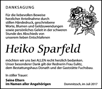 Traueranzeige von Heiko Sparfeld von Torgauer Zeitung