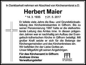 Traueranzeige von Herbert Maier Nachruf von Aller Zeitung / Wolfsburger Allgemeine