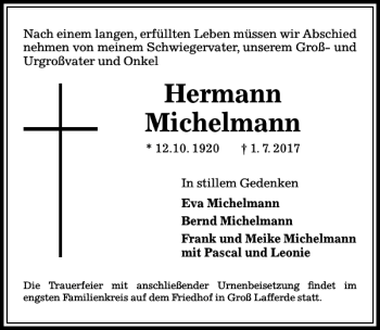 Traueranzeige von Hermann Michelmann von Peiner Allgemeine Zeitung