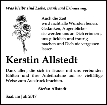 Traueranzeige von Kerstin Allstedt von Ostsee-Zeitung