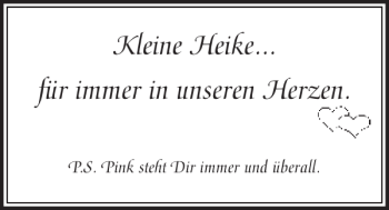 Traueranzeige von Kleine Heike. für unseren von Kieler Nachrichten / Segeberger Zeitung