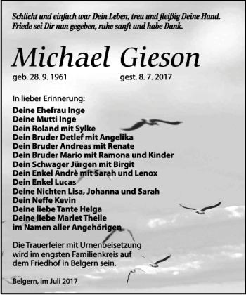 Traueranzeige von Michael Gieson von Torgauer Zeitung