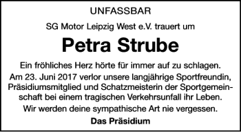 Traueranzeige von Petra Strube von Leipziger Volkszeitung