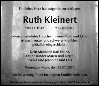 Traueranzeige von Ruth Kleinert von HAZ/NP