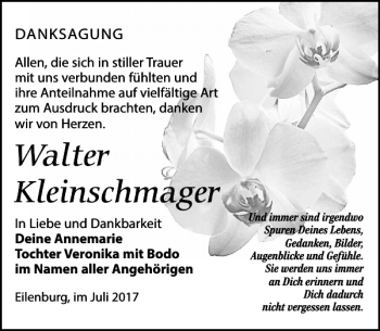 Traueranzeige von Walter Kleinschmager von Leipziger Volkszeitung