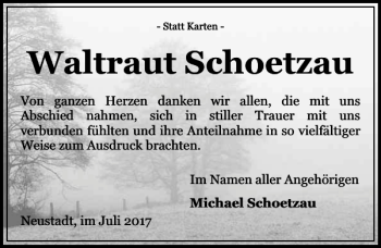 Traueranzeige von Waltraut Schoetzau von HAZ/NP