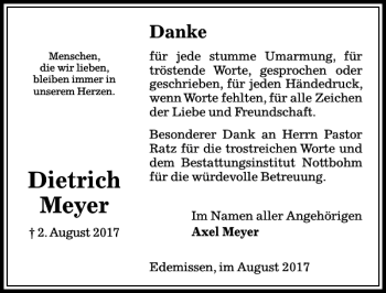 Traueranzeige von Dietrich Meyer von Peiner Allgemeine Zeitung