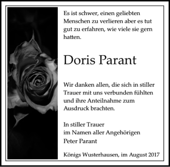 Traueranzeige von Doris Parant von MAZ-Trauer.de