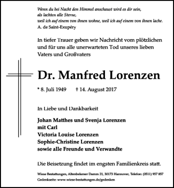 Traueranzeige von Dr. Lorenzen von Peiner Allgemeine Zeitung