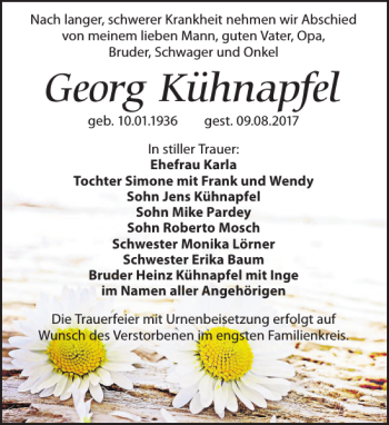Traueranzeige von Georg Kühnapfel von Leipziger Volkszeitung