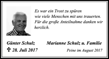 Traueranzeige von Günter Schulz von Peiner Allgemeine Zeitung