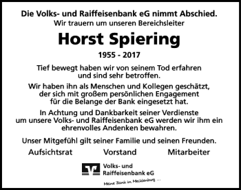Traueranzeige von Horst Spiering von Ostsee-Zeitung