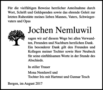 Traueranzeige von Jochen Nemluwil von Ostsee-Zeitung