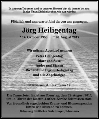 Traueranzeige von Joerg Heiligentag von Peiner Allgemeine Zeitung
