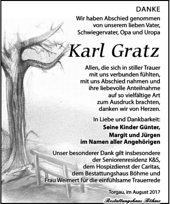 Traueranzeige von Karl Gratz von Torgauer Zeitung
