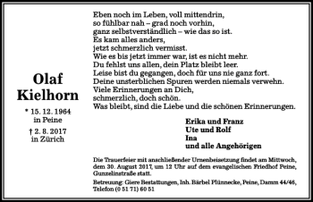Traueranzeige von Olaf Kielhorn von Peiner Allgemeine Zeitung