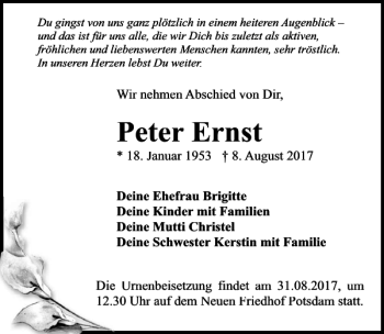 Traueranzeige von Peter Ernst von MAZ-Trauer.de