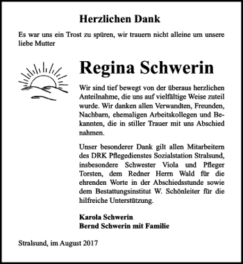 Traueranzeige von Regina Schwerin von Ostsee-Zeitung