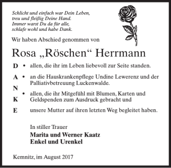 Traueranzeige von Rosa Herrmann von MAZ-Trauer.de