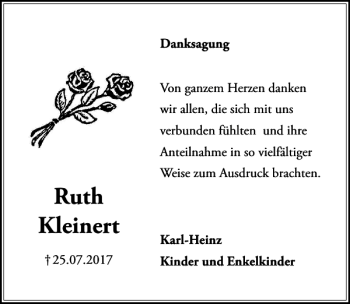 Traueranzeige von Ruth Kleinert von HAZ/NP