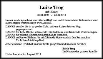 Traueranzeige von Trog  von Peiner Allgemeine Zeitung