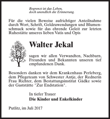 Traueranzeige von Walter Jekal von MAZ-Trauer.de
