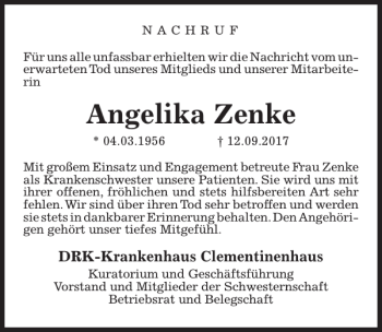 Traueranzeige von Angelika Zenke von HAZ/NP