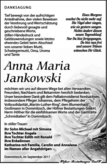 Traueranzeige von Anna Maria Jankowski von Torgauer Zeitung