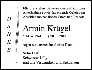 Traueranzeigen von Armin Krügel | trauer-anzeigen.de