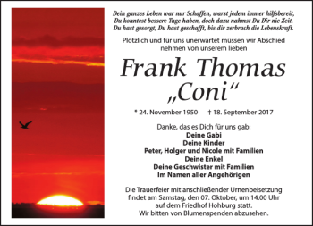 Traueranzeige von Frank Thomas Coni von Leipziger Volkszeitung