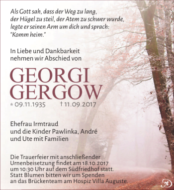 Traueranzeige von GEORGI GERGOW von Leipziger Volkszeitung