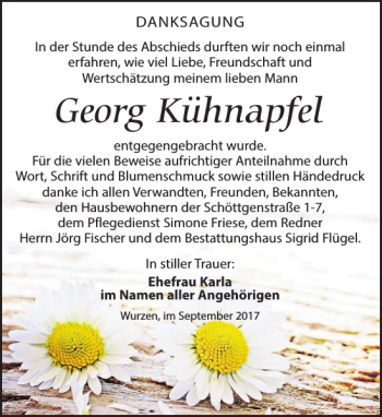 Traueranzeige von Georg Kühnapfel von Leipziger Volkszeitung