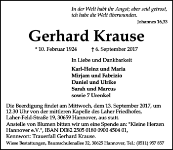 Traueranzeige von Gerhard Krause von HAZ/NP