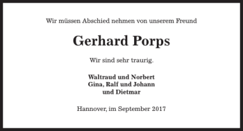 Traueranzeige von Gerhard Porps von HAZ/NP