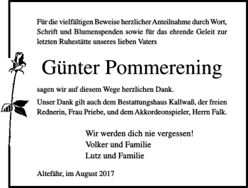 Traueranzeige von Günter Pommerening von Ostsee-Zeitung