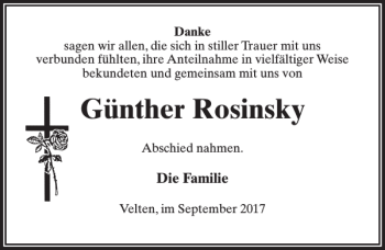 Traueranzeige von Günther Rosinsky von MAZ-Trauer.de