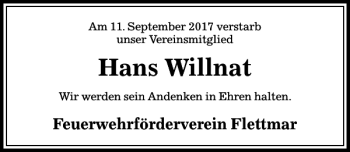 Traueranzeige von Hans Willnat von Aller Zeitung / Wolfsburger Allgemeine