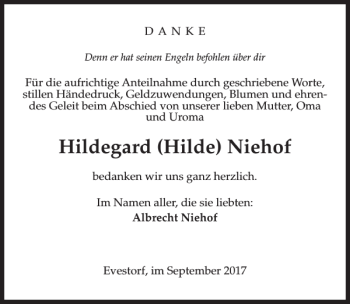 Traueranzeige von Hildegard (Hilde) Niehof von HAZ/NP
