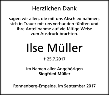 Traueranzeige von Ilse Müller von HAZ/NP