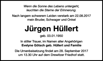 Traueranzeige von Jürgen Hüllert von MAZ-Trauer.de
