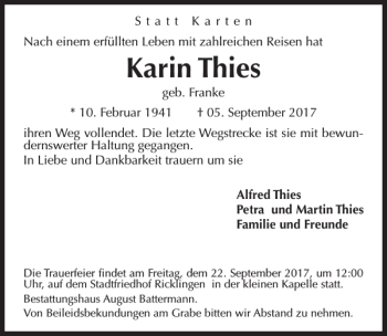 Traueranzeige von Karin Thies von HAZ/NP